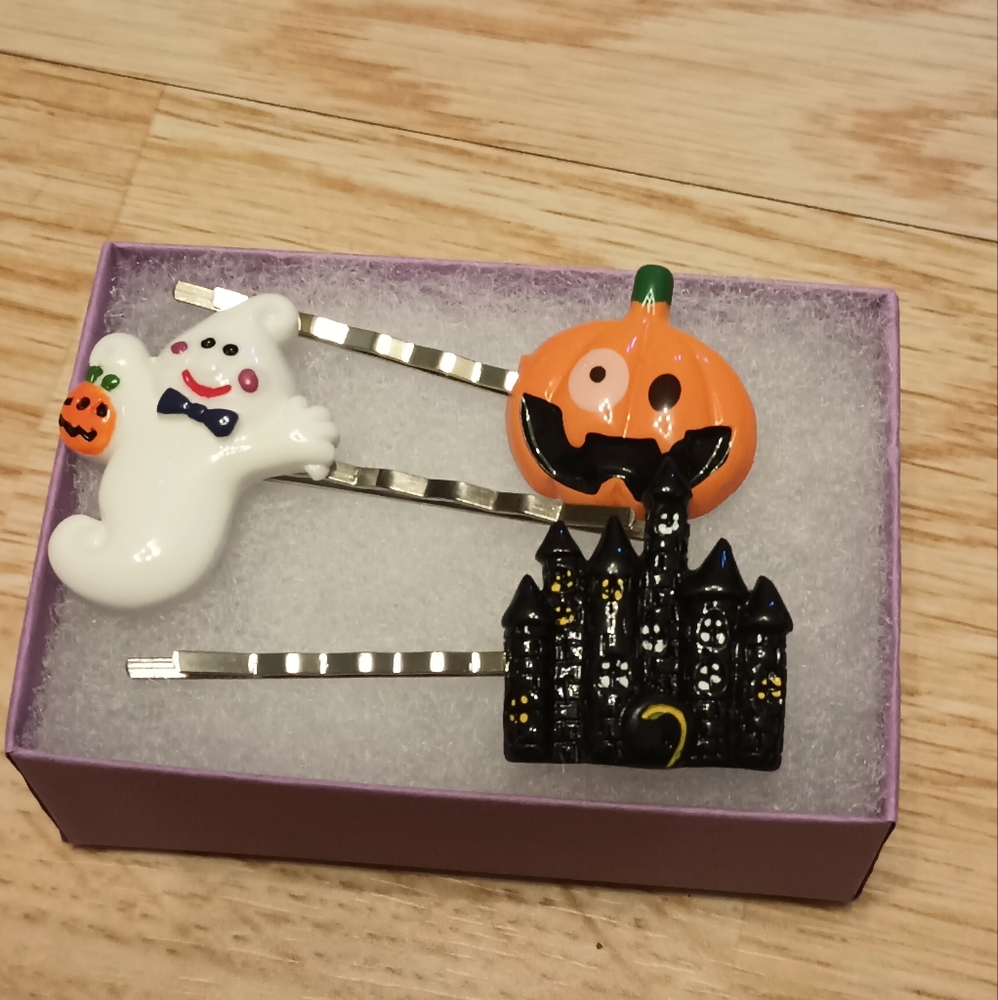 kids spooky halloween hair pins ghost pumpkin castle - Picture 1 of 4